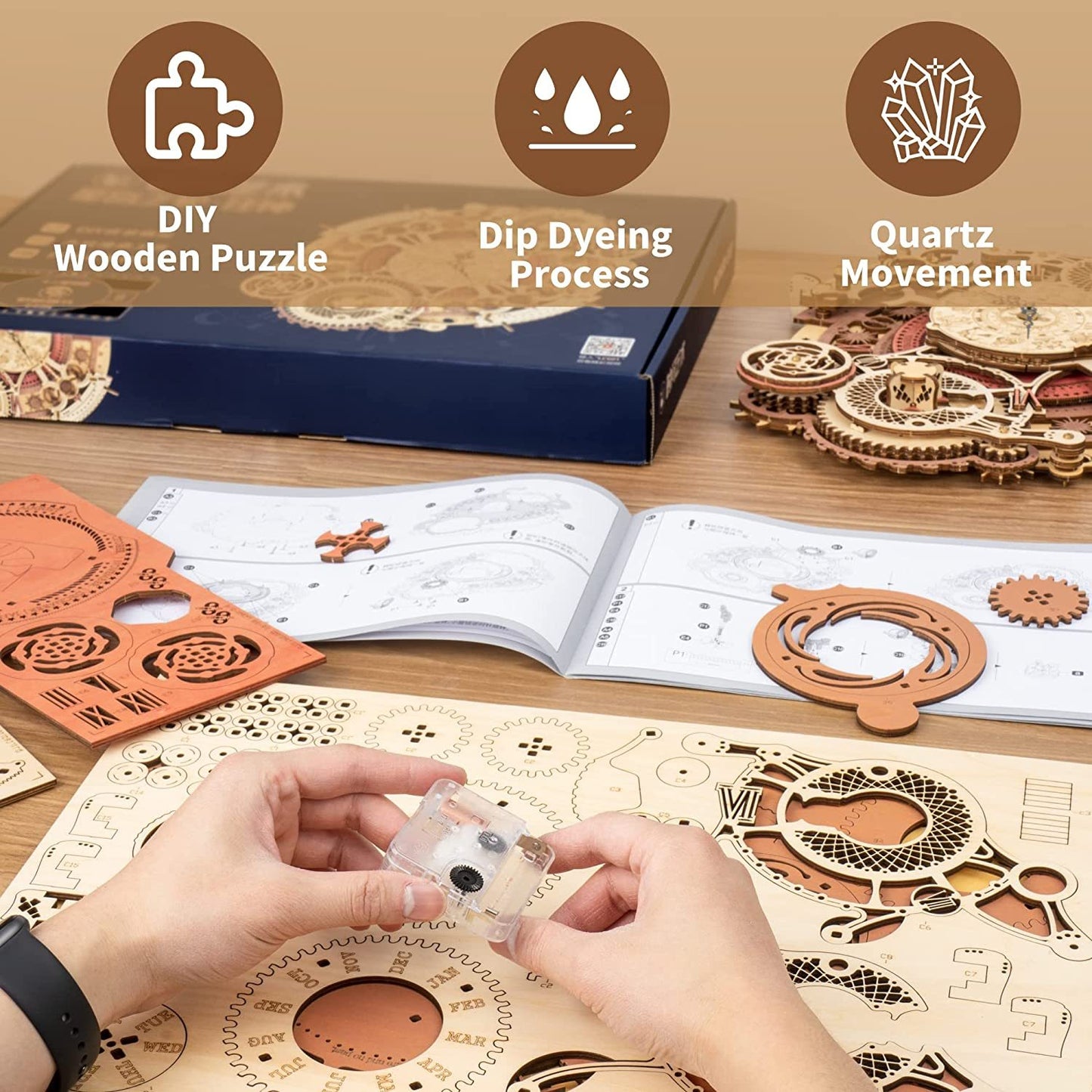 Zodiac Wall Clock 3D Wooden Puzzle - Model Kit for Kids & Adults