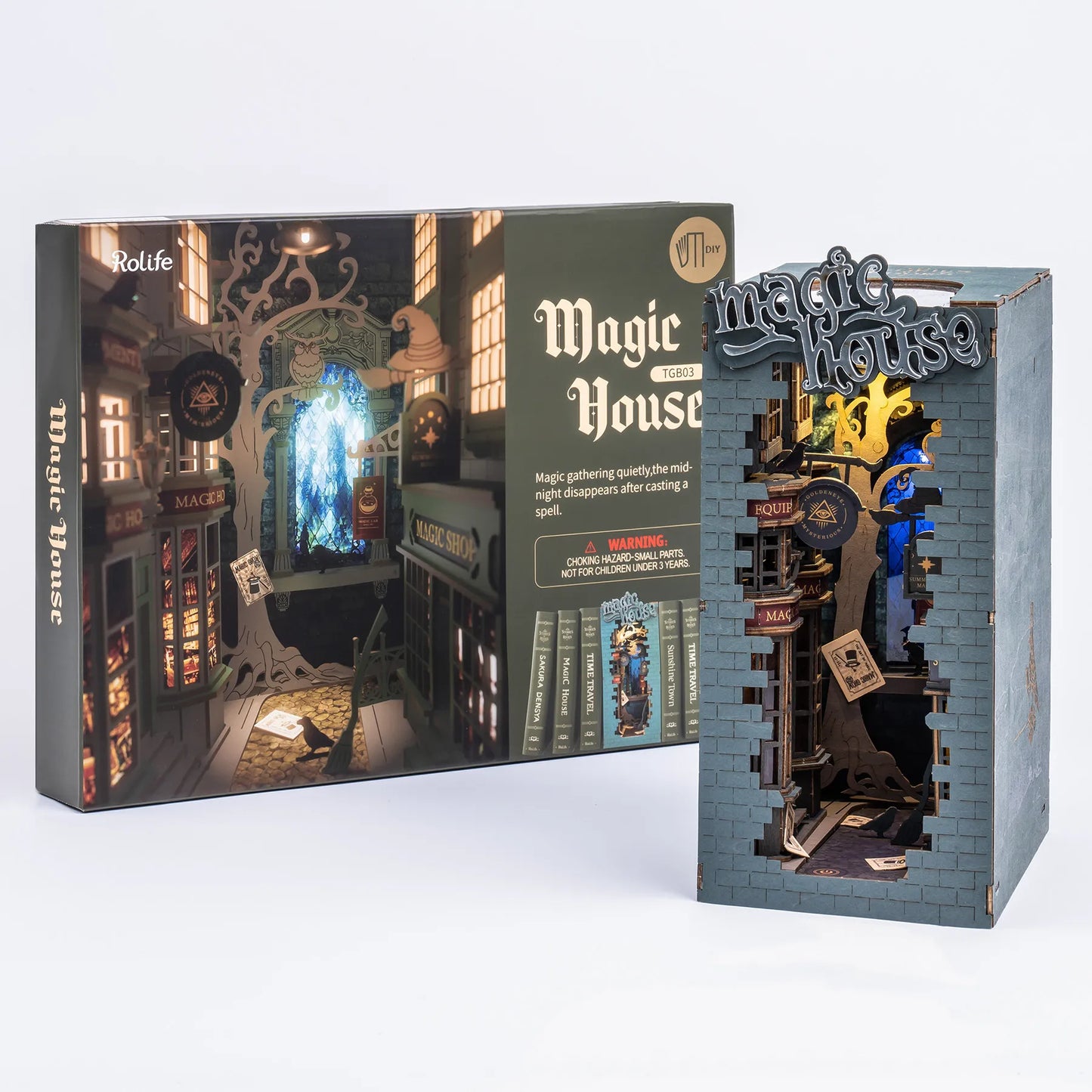Sunshine Town – DIY Miniatur Bücherregal mit LED Licht | Kreatives Holz-Bauset für Erwachsene & Kinder