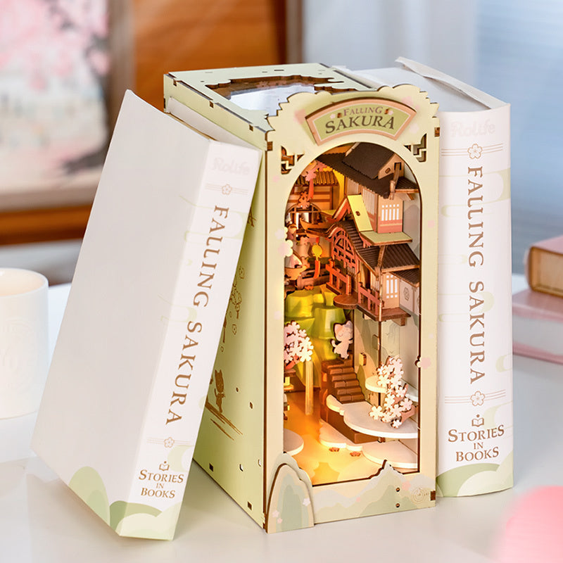 Sunshine Town – DIY Miniatur Bücherregal mit LED Licht | Kreatives Holz-Bauset für Erwachsene & Kinder