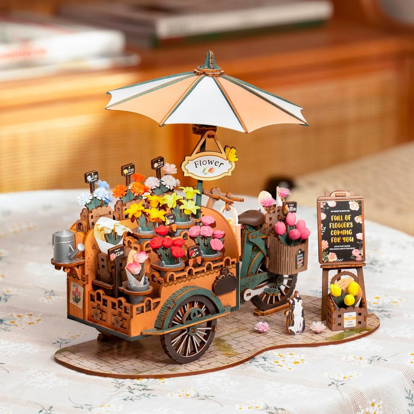 3D DIY Holz-Blumenwagen Bausatz – Kreatives Miniaturmodell zum Basteln für Erwachsene & Jugendliche