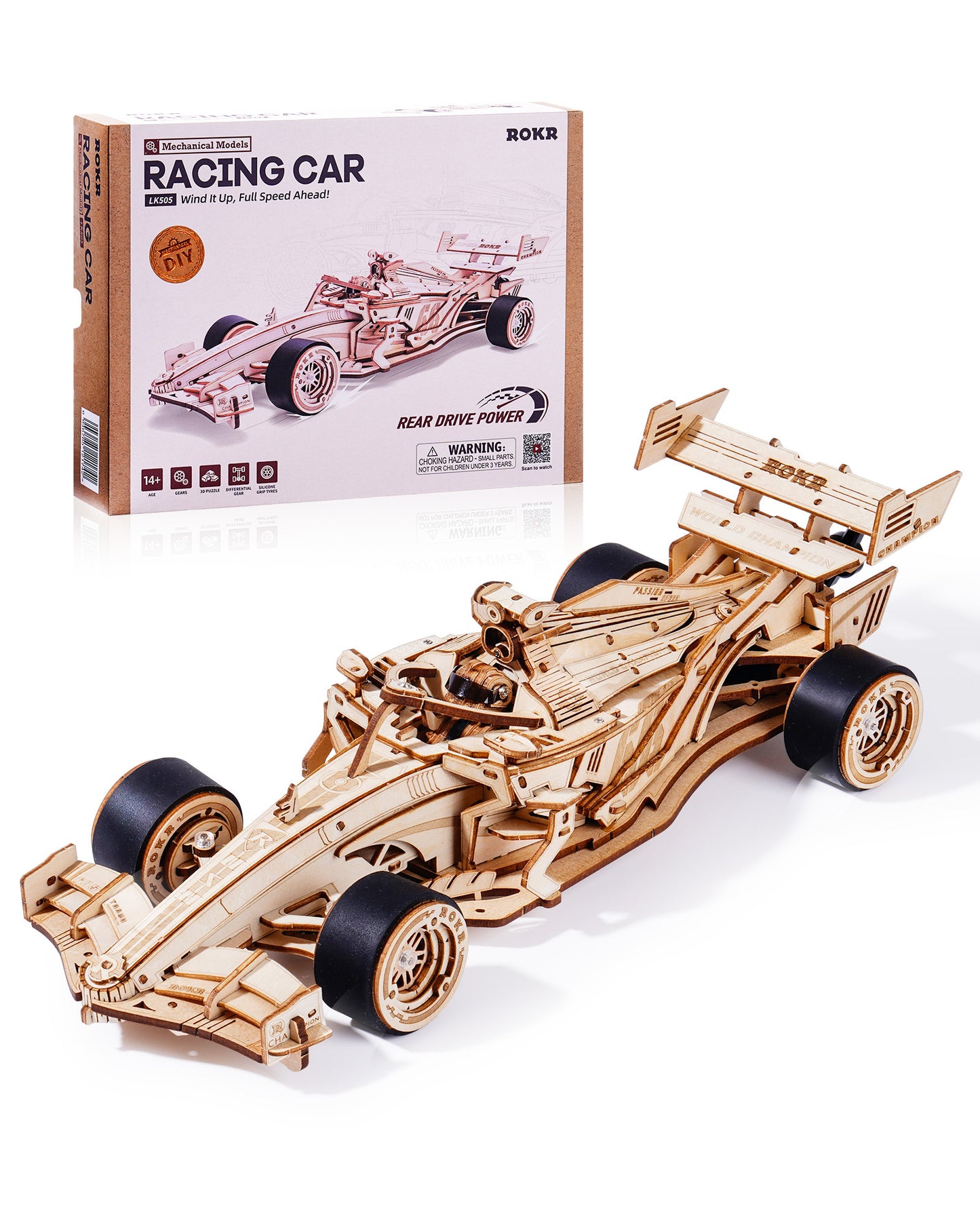 3D Holzpuzzle Rennwagen – Mechanisches Modell zum Selberbauen