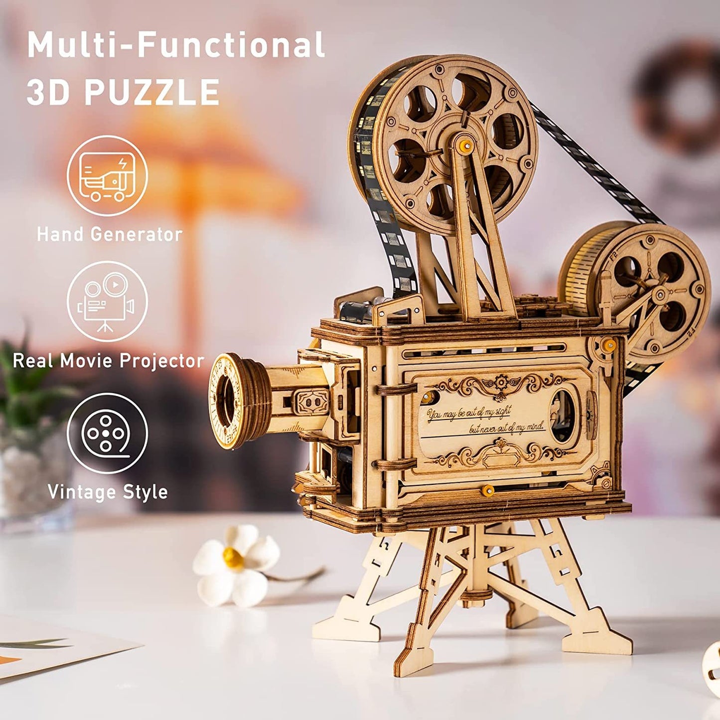 Vintage Filmprojektor Holzbausatz – 3D Puzzle mit echter Projektion