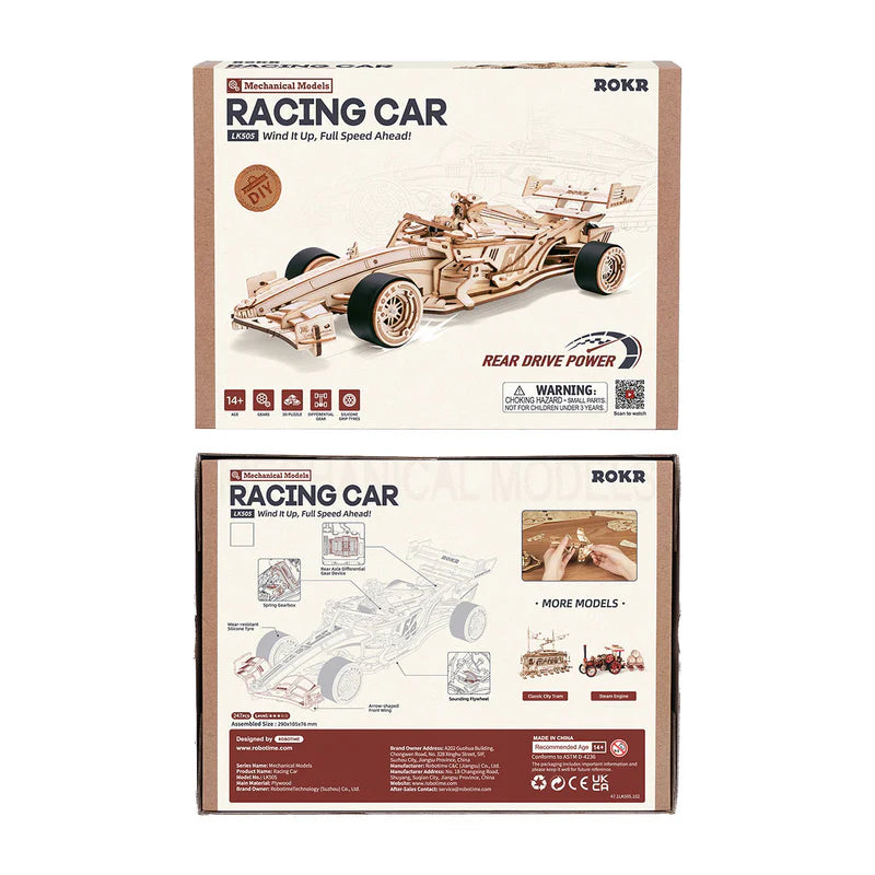 3D Holzpuzzle Rennwagen – Mechanisches Modell zum Selberbauen