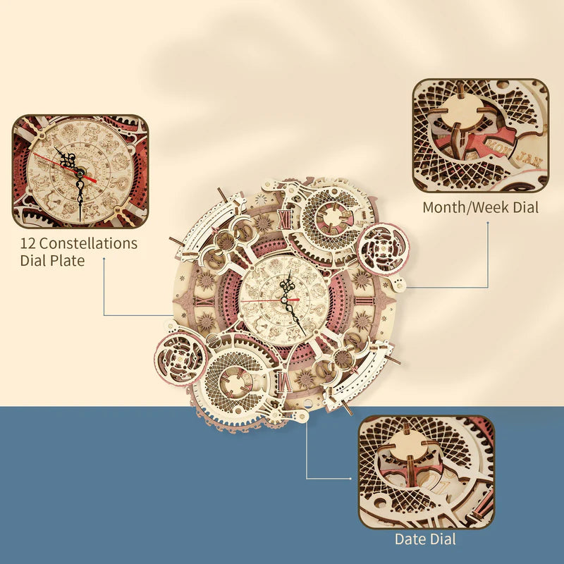 Zodiac Wall Clock 3D Wooden Puzzle - Model Kit for Kids & Adults