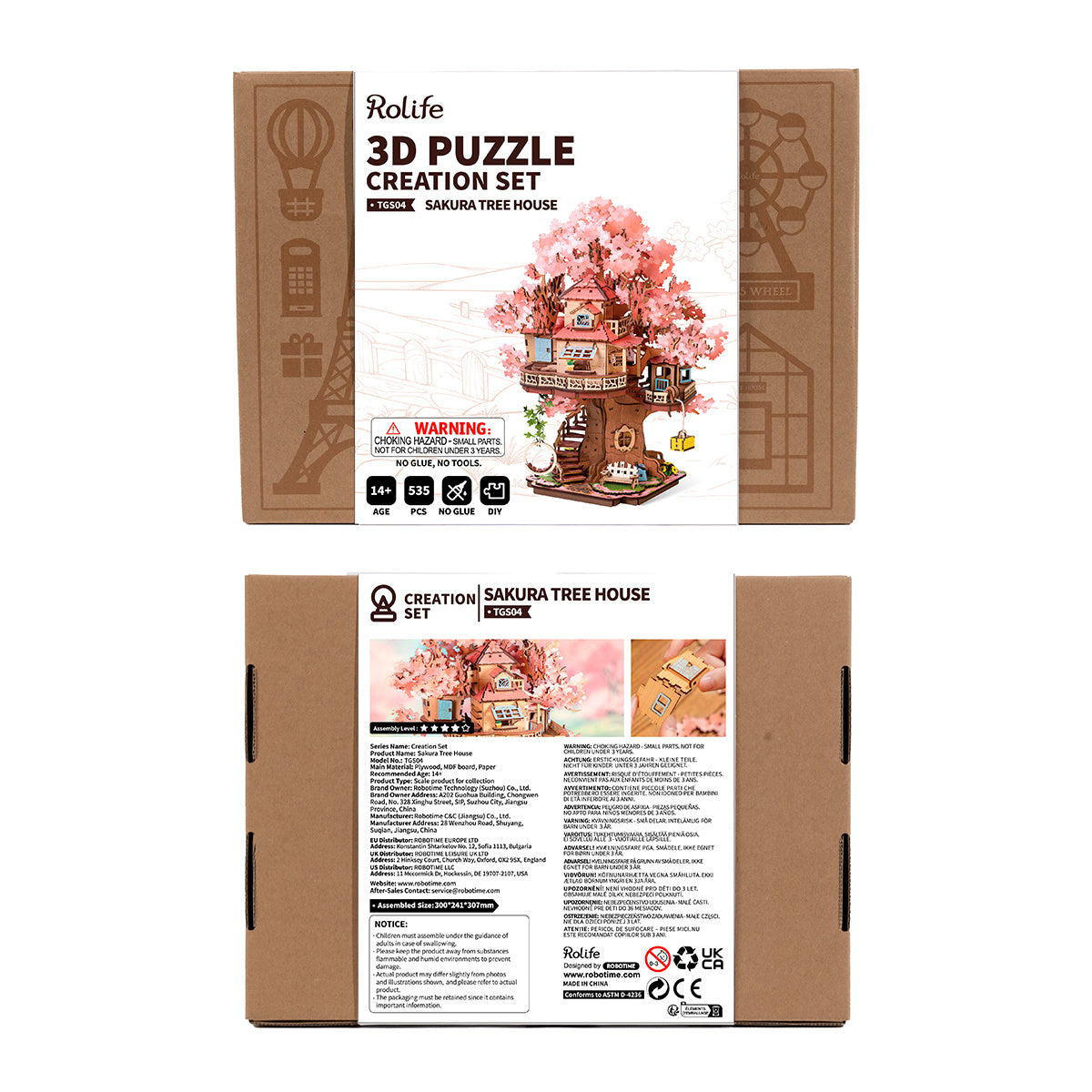 3D Kirschblüten-Baumhaus Holzpuzzle – 535 Teile DIY Set