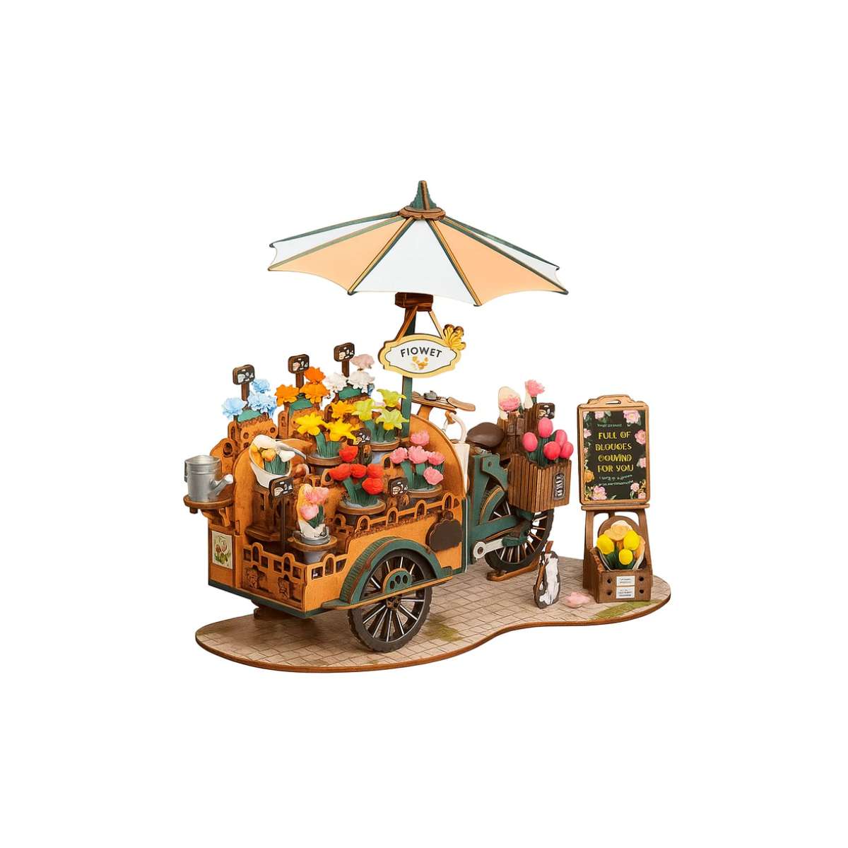 3D DIY Holz-Blumenwagen Bausatz – Kreatives Miniaturmodell zum Basteln für Erwachsene & Jugendliche