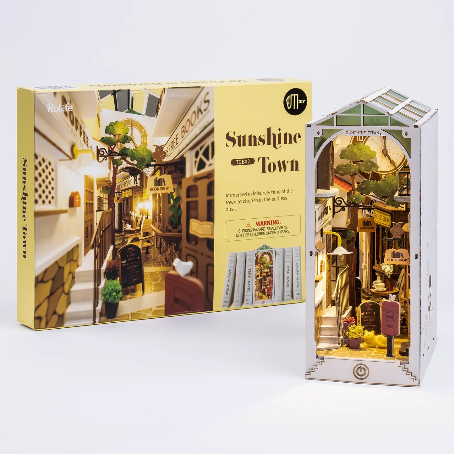 Sunshine Town – DIY Miniatur Bücherregal mit LED Licht | Kreatives Holz-Bauset für Erwachsene & Kinder