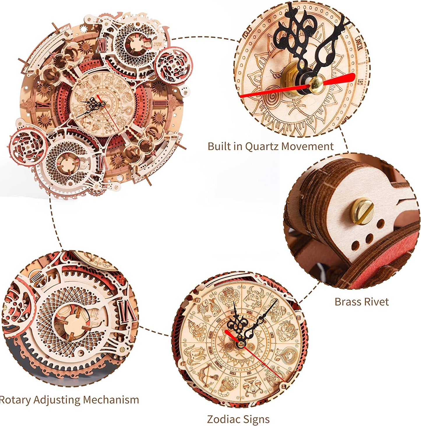 Zodiac Wall Clock 3D Wooden Puzzle - Model Kit for Kids & Adults
