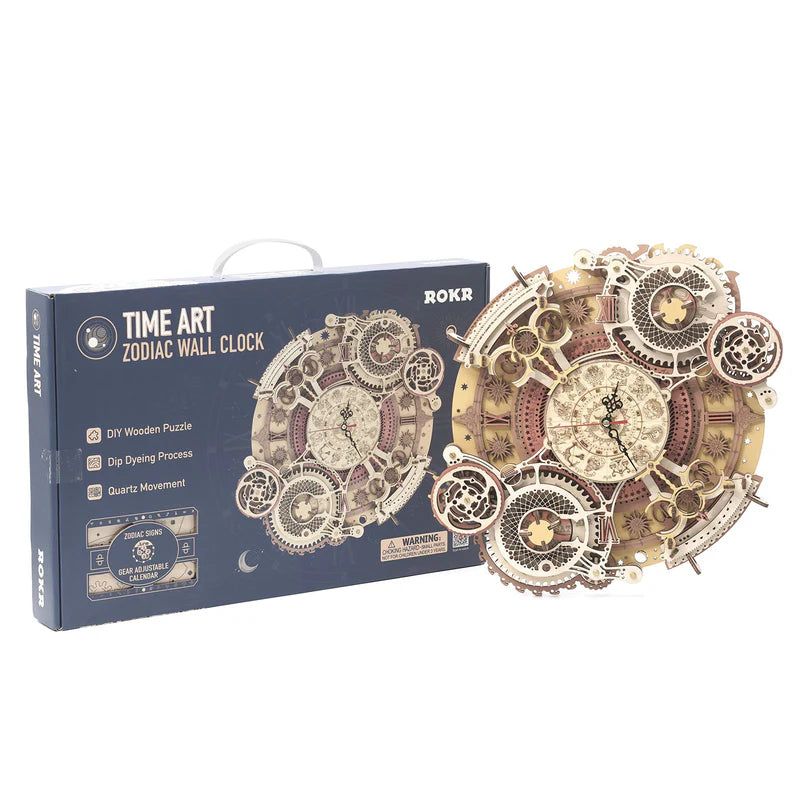 Zodiac Wall Clock 3D Wooden Puzzle - Model Kit for Kids & Adults